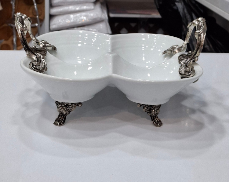 اردوخوری چهار خانه دسته پیوتری | ظرف سرو چهار قسمتی پایهدار