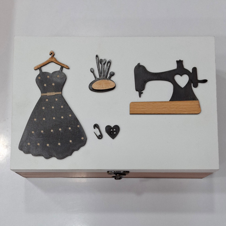 جعبه چوبی دکوراتیو چندمنظوره طرح TEA و خیاطی