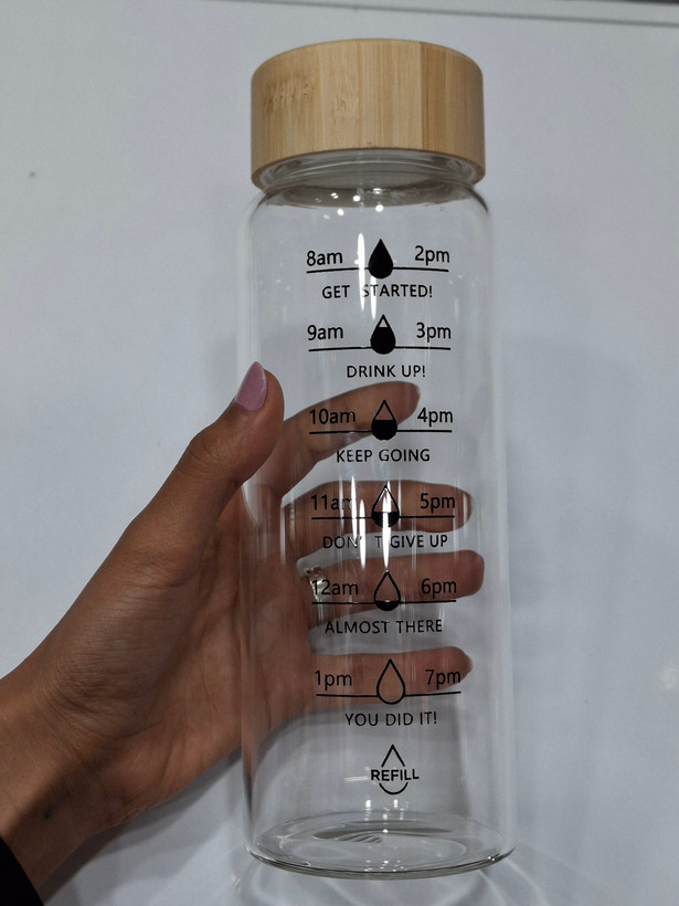 بطری پیرکس درب بامبو یک لیتری انگیزشی تایمدار مدل REFILL