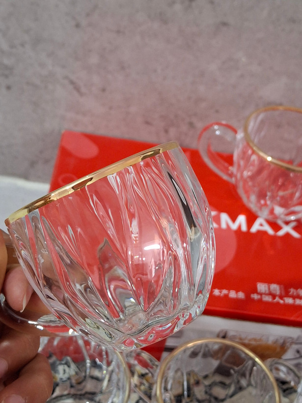 استکان دستهدار شیشهای لب طلایی ۶ عددی BLINKMAX