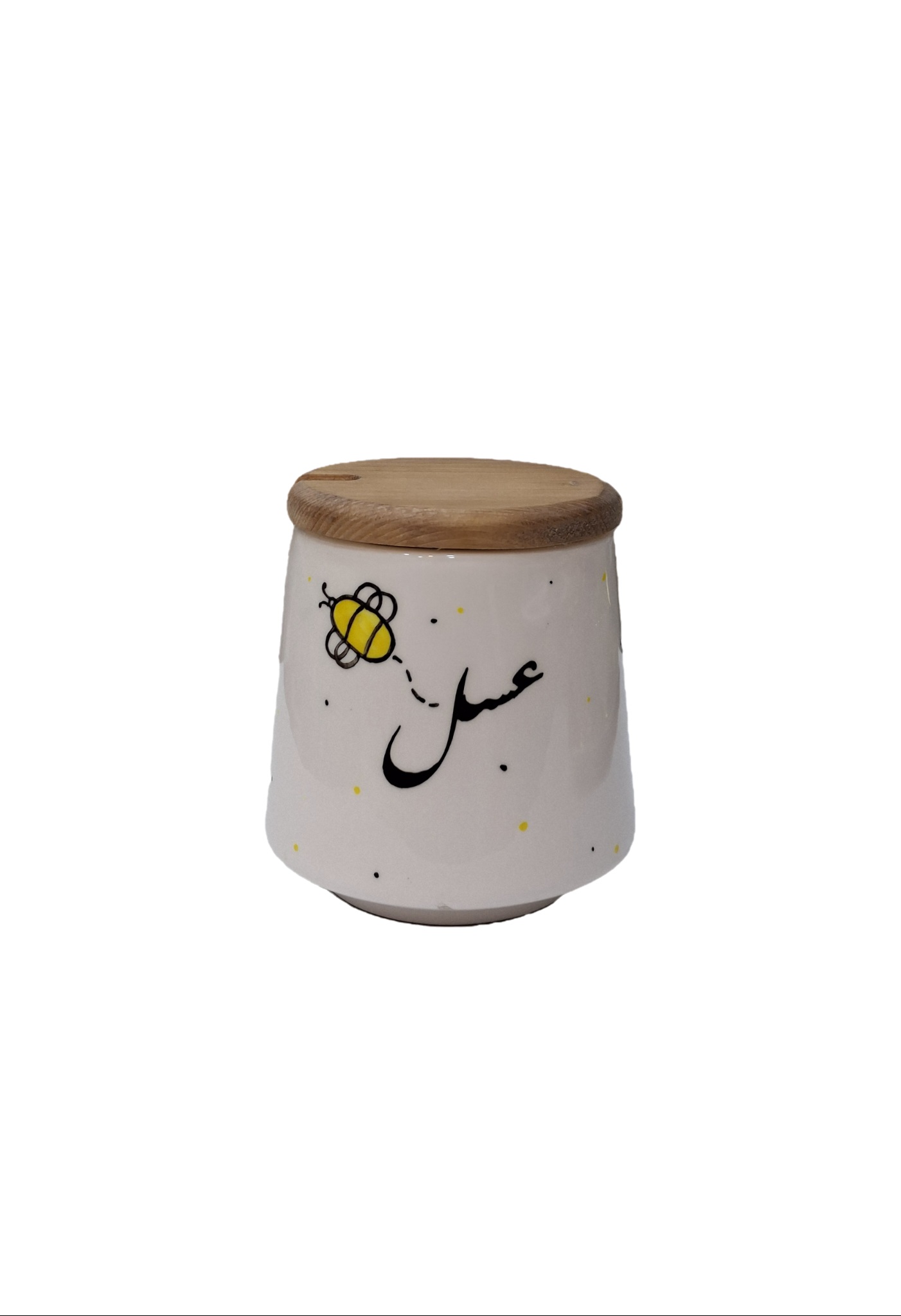 عسلی خوری سرامیکی با درب چوبی و جای قاشق