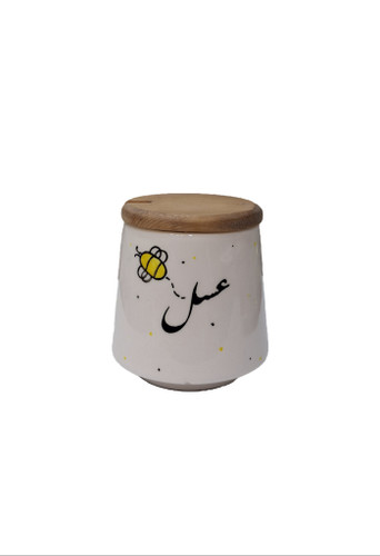 عسل خوری سرامیکی با درب چوبی و جای قاشق