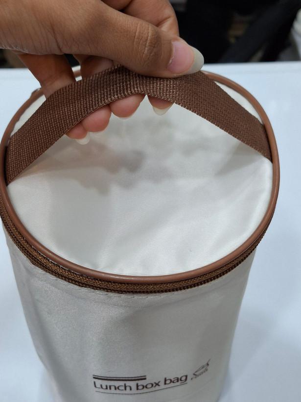 لانچ باکس ۳ تکه Lunch Box Bag کرمی قهوهای | ظرف غذای استیل با کیف عایق