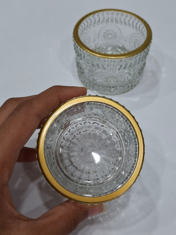 کاسه جفتی دنیز طرح برجسته با لبه طلایی