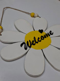 آویز چوبی دکوری طرح گل بابونه با نوشته Welcome