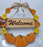 آویز چوبی دکوری پاییزی طرح کدو و برگ با نوشته Welcome