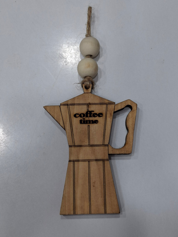 آویز چوبی دکوری طرح قهوهجوش با نوشته Coffee Time