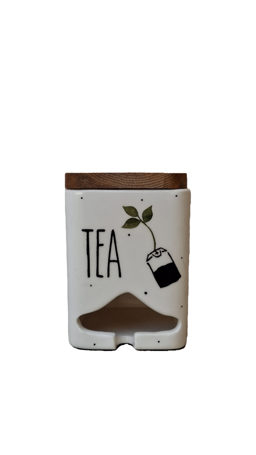 جای تی‌بگ چای سرامیکی با درب چوبی و محفظه برداشت